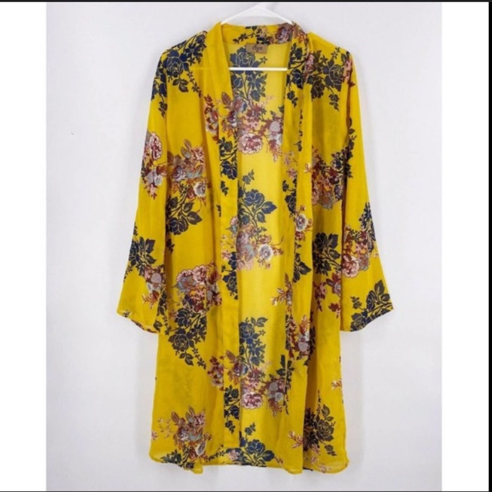 Jorja - sheer yellow floral kimono ,poncho